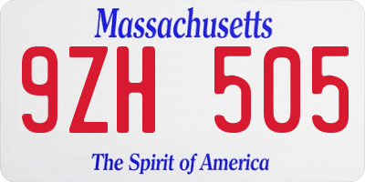 MA license plate 9ZH505