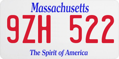 MA license plate 9ZH522