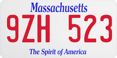 MA license plate 9ZH523