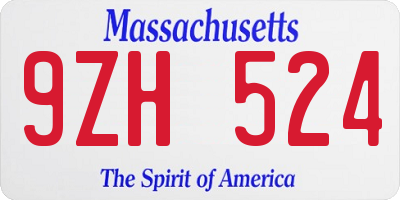 MA license plate 9ZH524