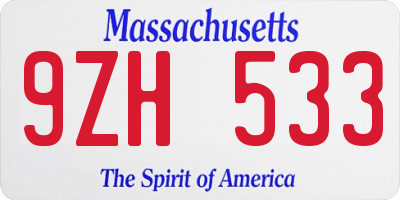 MA license plate 9ZH533