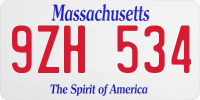 MA license plate 9ZH534