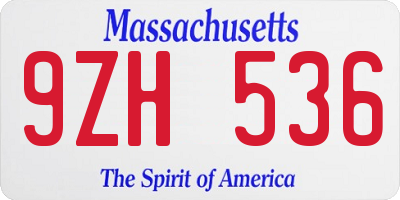 MA license plate 9ZH536