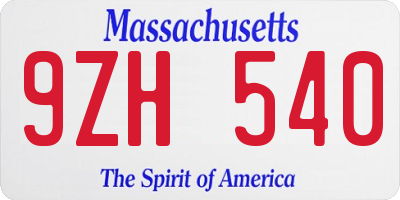 MA license plate 9ZH540