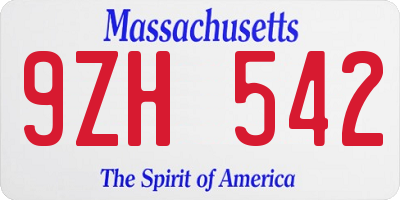 MA license plate 9ZH542