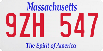 MA license plate 9ZH547