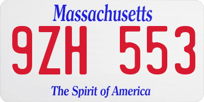 MA license plate 9ZH553