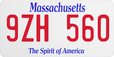 MA license plate 9ZH560