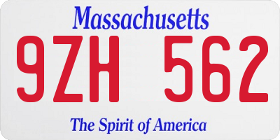 MA license plate 9ZH562