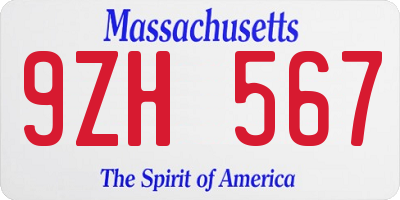 MA license plate 9ZH567