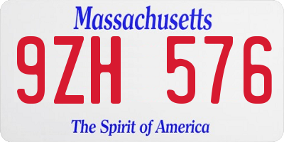 MA license plate 9ZH576