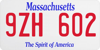 MA license plate 9ZH602