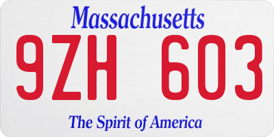 MA license plate 9ZH603