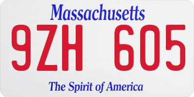 MA license plate 9ZH605