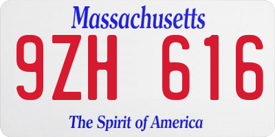 MA license plate 9ZH616