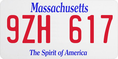 MA license plate 9ZH617