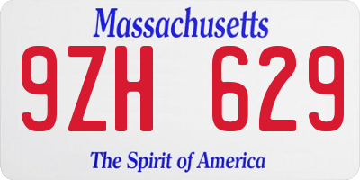 MA license plate 9ZH629