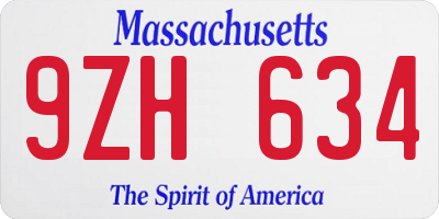 MA license plate 9ZH634