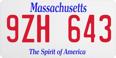 MA license plate 9ZH643