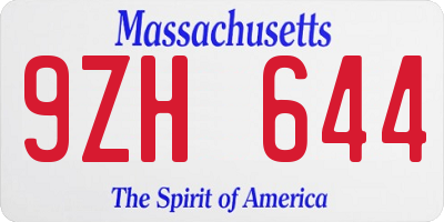 MA license plate 9ZH644