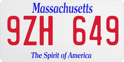 MA license plate 9ZH649