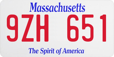 MA license plate 9ZH651