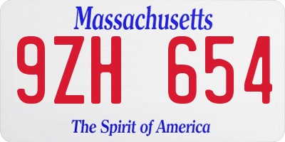 MA license plate 9ZH654