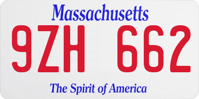 MA license plate 9ZH662