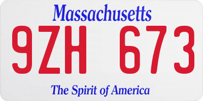 MA license plate 9ZH673