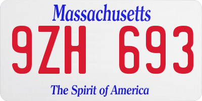 MA license plate 9ZH693