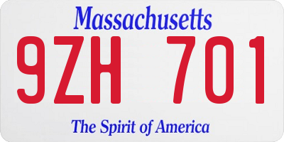 MA license plate 9ZH701