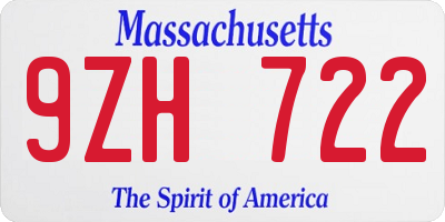 MA license plate 9ZH722