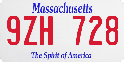 MA license plate 9ZH728