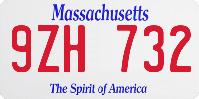 MA license plate 9ZH732