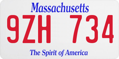 MA license plate 9ZH734