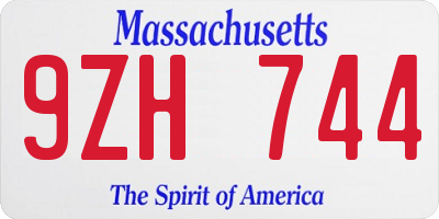 MA license plate 9ZH744