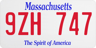 MA license plate 9ZH747