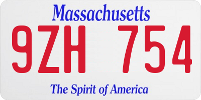 MA license plate 9ZH754