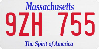 MA license plate 9ZH755