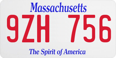MA license plate 9ZH756