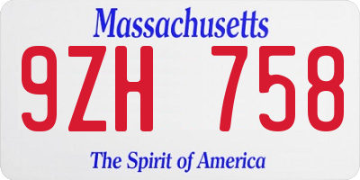 MA license plate 9ZH758
