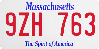 MA license plate 9ZH763