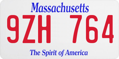 MA license plate 9ZH764