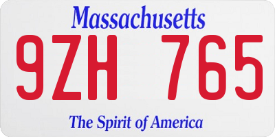 MA license plate 9ZH765