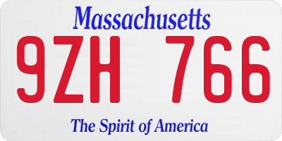 MA license plate 9ZH766