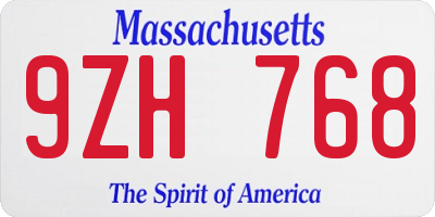 MA license plate 9ZH768