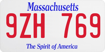 MA license plate 9ZH769