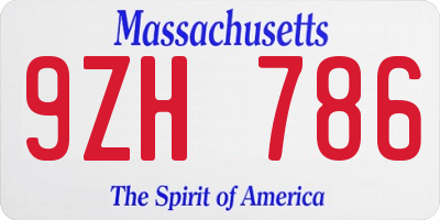 MA license plate 9ZH786