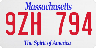 MA license plate 9ZH794