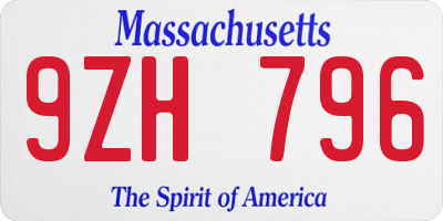 MA license plate 9ZH796